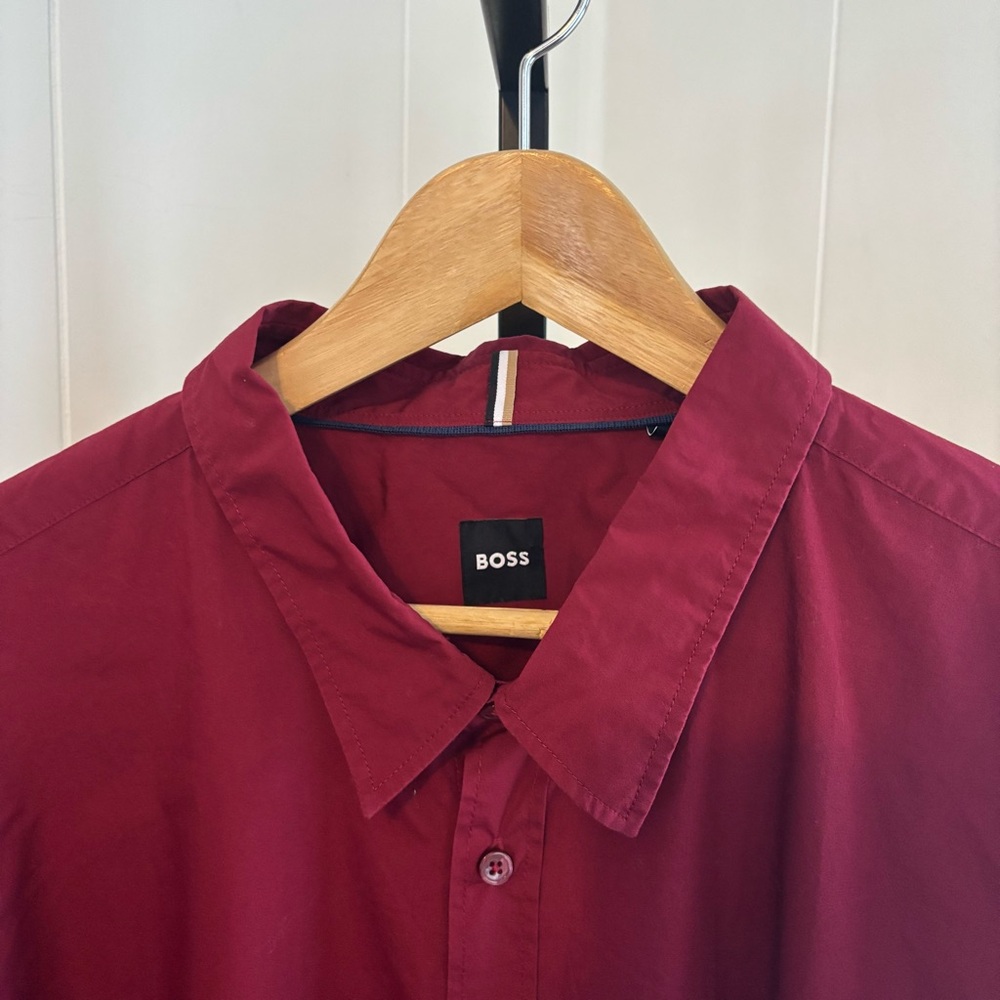 Hugo Boss NWT Wine Red Dress Shirt Men’s 4XL Cotton Button Up Quiet Luxury